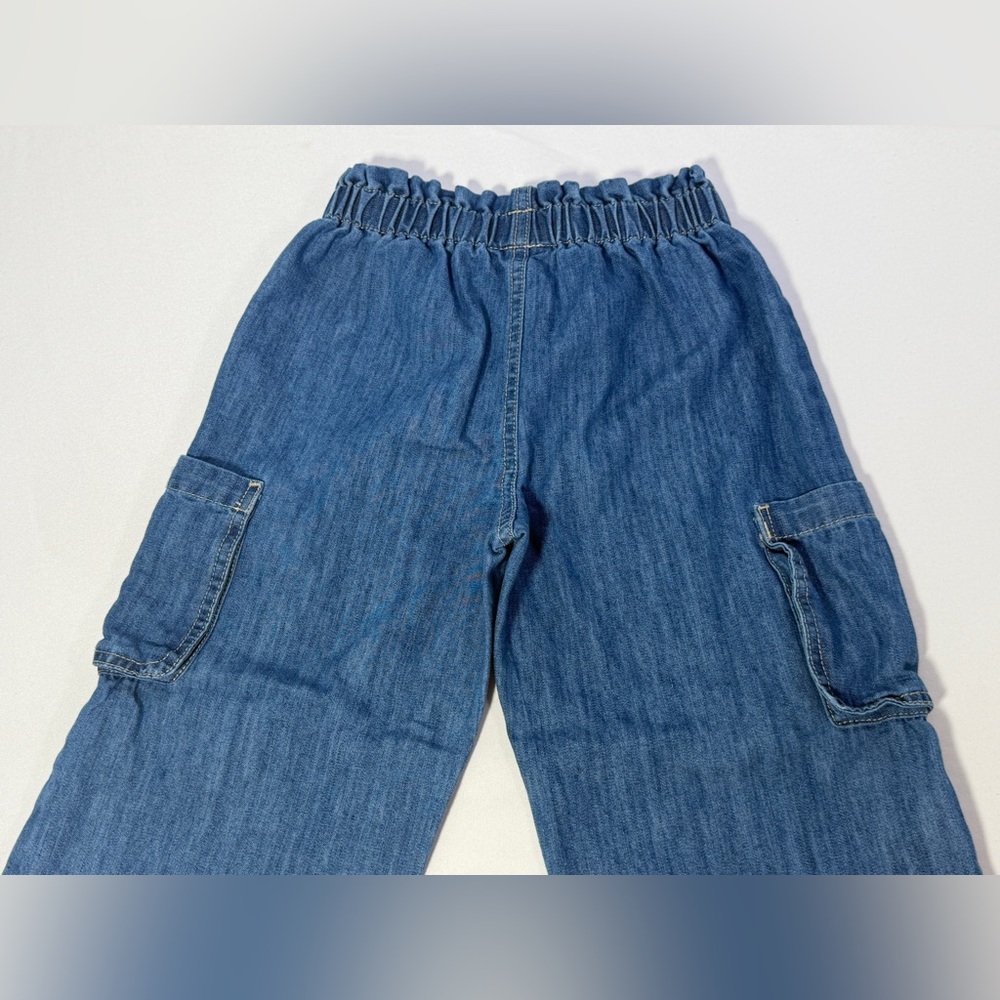 Calvin Klein Girls 4T Denim Cargo Pants Elastic Waist Wide Leg Blue Jeans - Picture 7 of 10